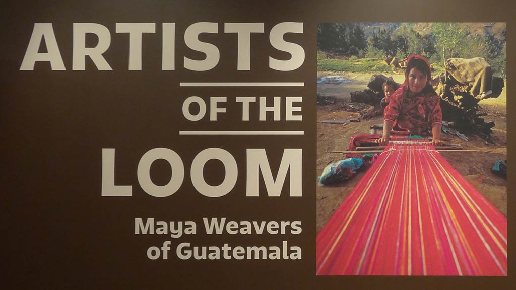 artist of the loom exhibit title with a photo of maya weaver on the side