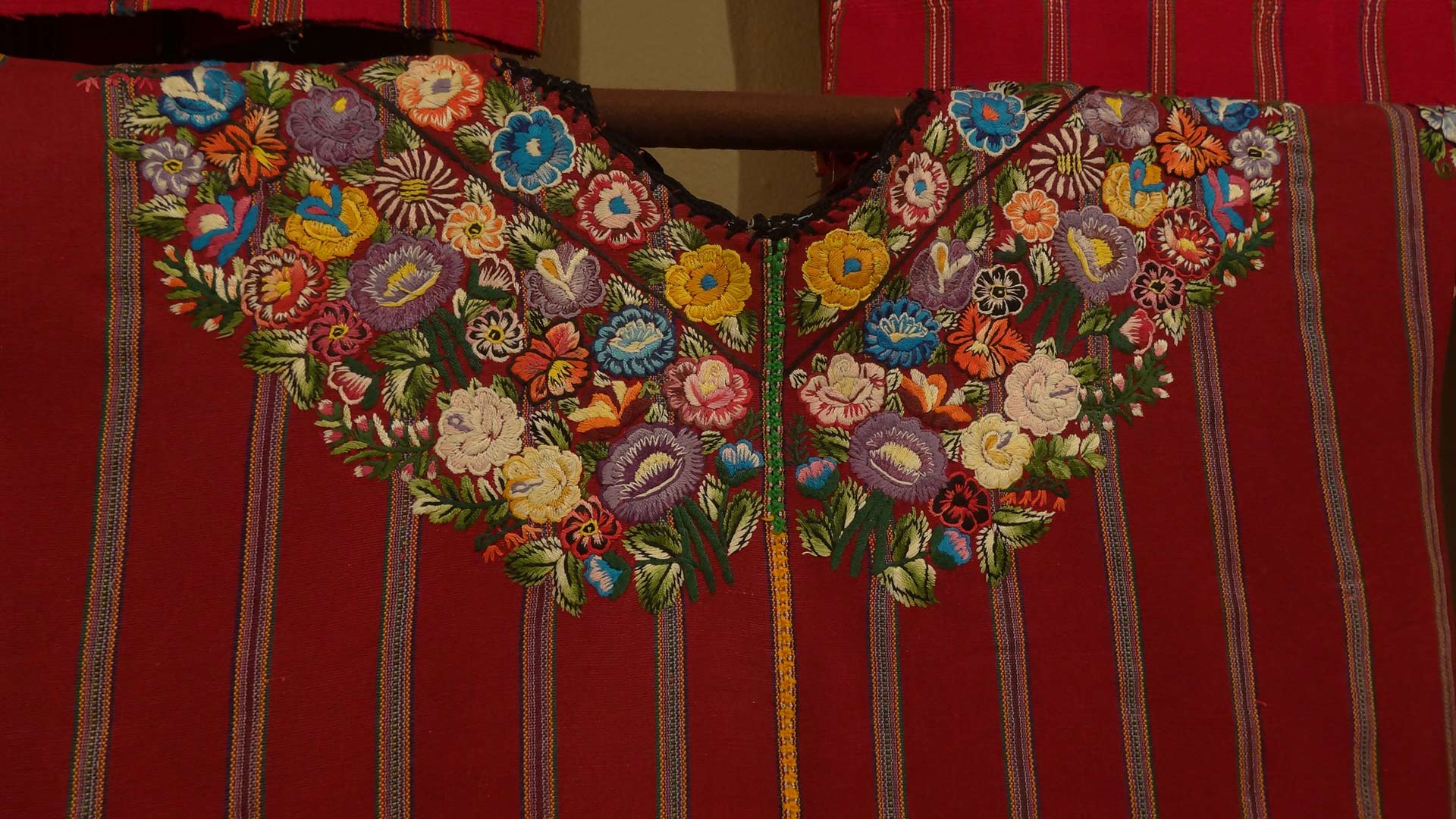 floral patterns on a red top