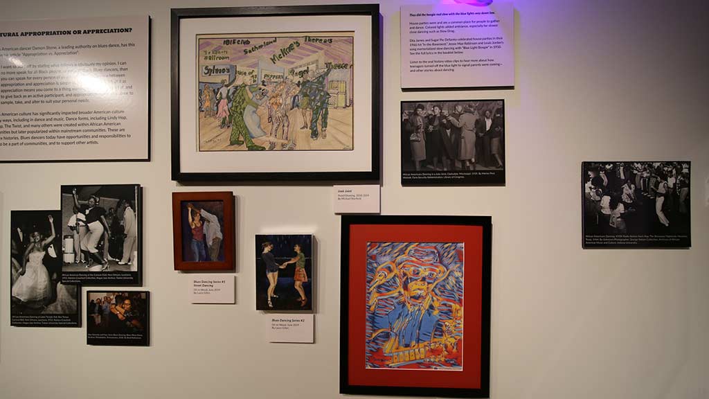 gallery shot including multiple black and white and colored images of people dancing