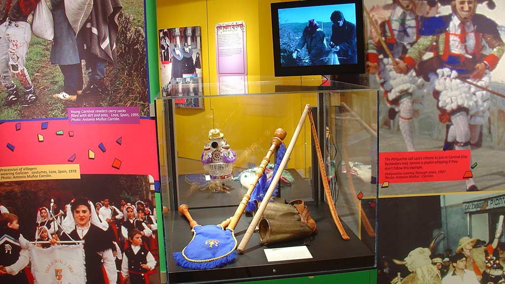 blue bag, TV, elongated wooden objects