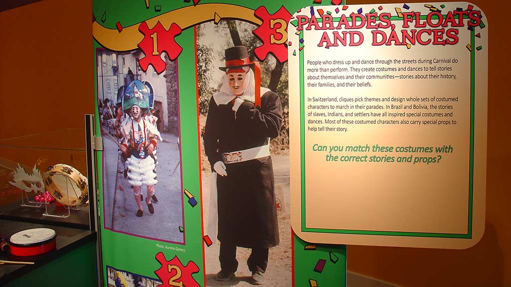 parades, floats and dances information text panel with pictures relevant to that