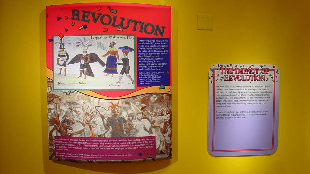 text panel reading 'the impact of revolution on carnival' with a drawn picture and relevant info