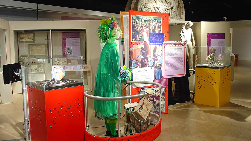 green clown carnival costume profile view