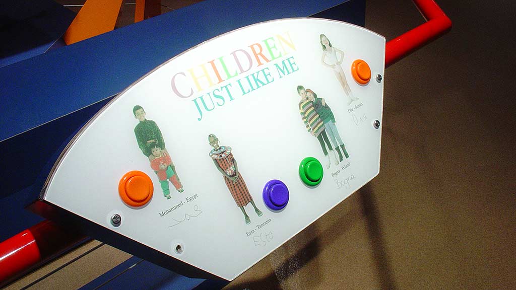 children just like me panel looks like a game control panel that lets you choose different sections