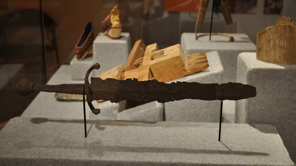 closeup of a rusty sword