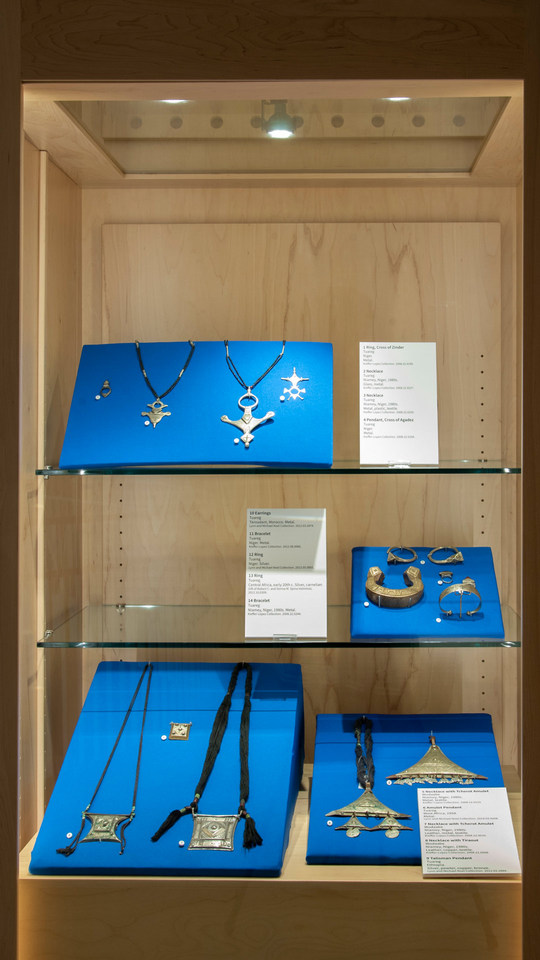 A display case of various tuareg jewelery