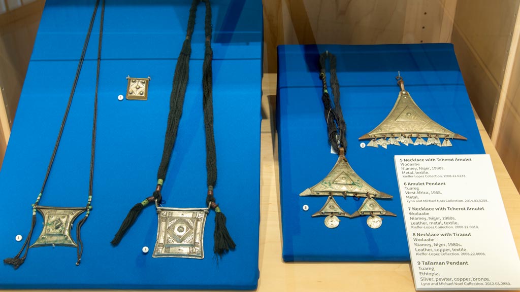 A close-up of various tuareg amulets