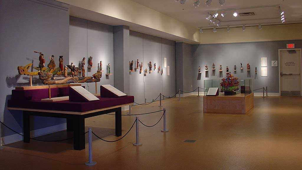 gallery overview showing many of the objects in the exhibit