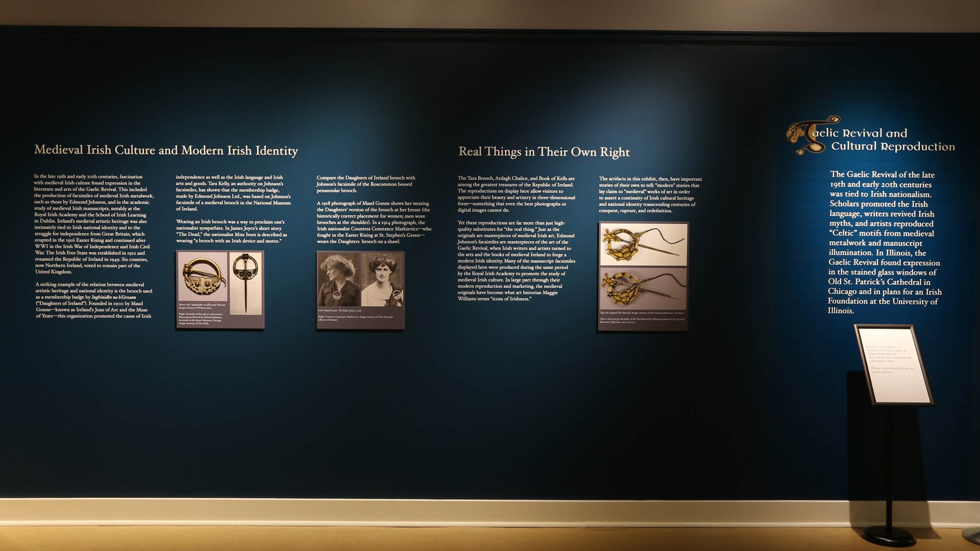 a navy blue wall with background knowledge descriptions