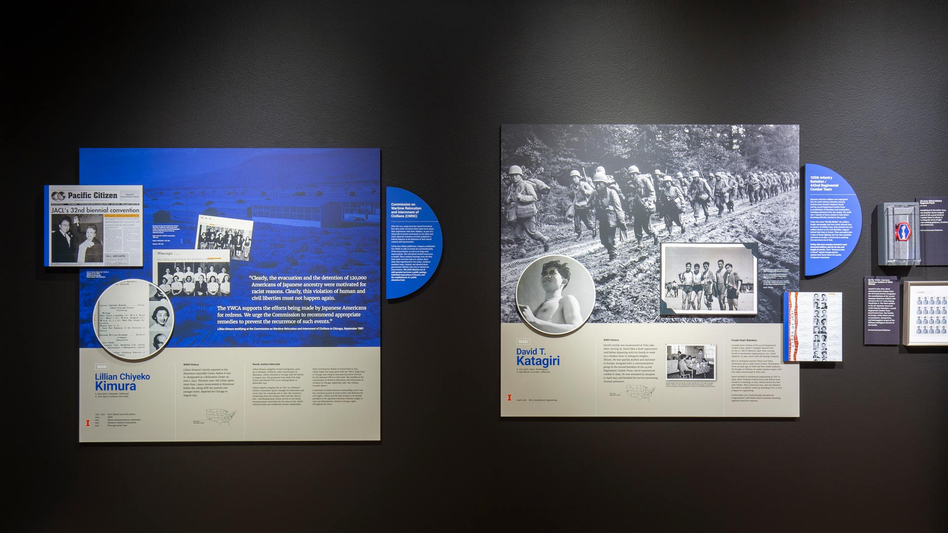 infographic boards about two japanese americans, Kimura and Katagiri