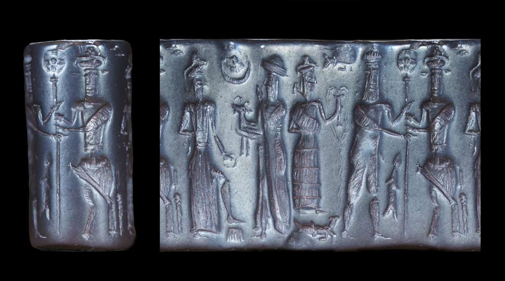 Cylinder seal of a bull-man holding a sun standard