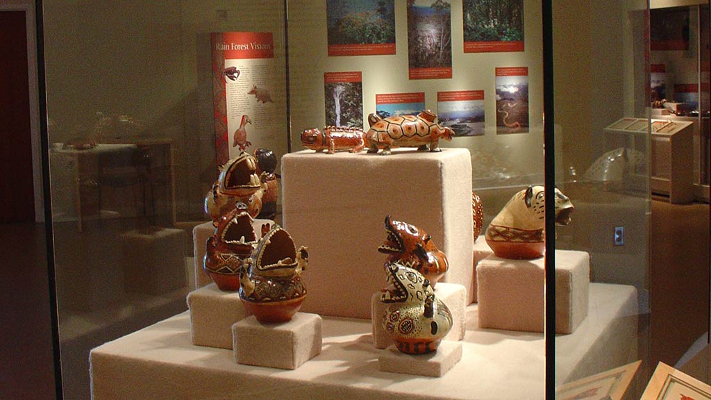 display case, ceramic animals