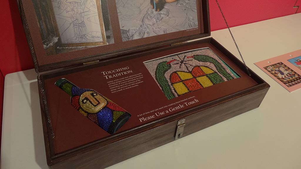 artifacts in the wooden case that is allowed to be touched
