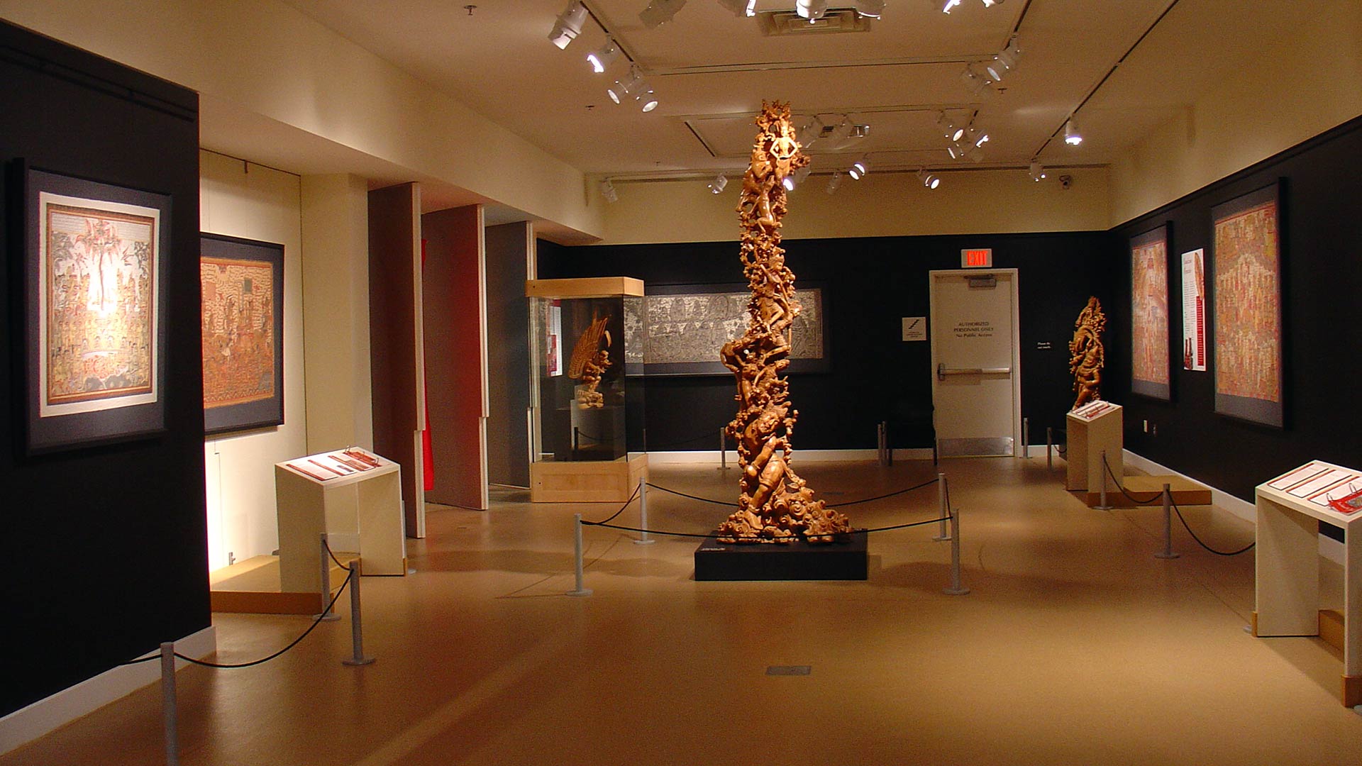 entire gallery shot with a sculpture in the middle